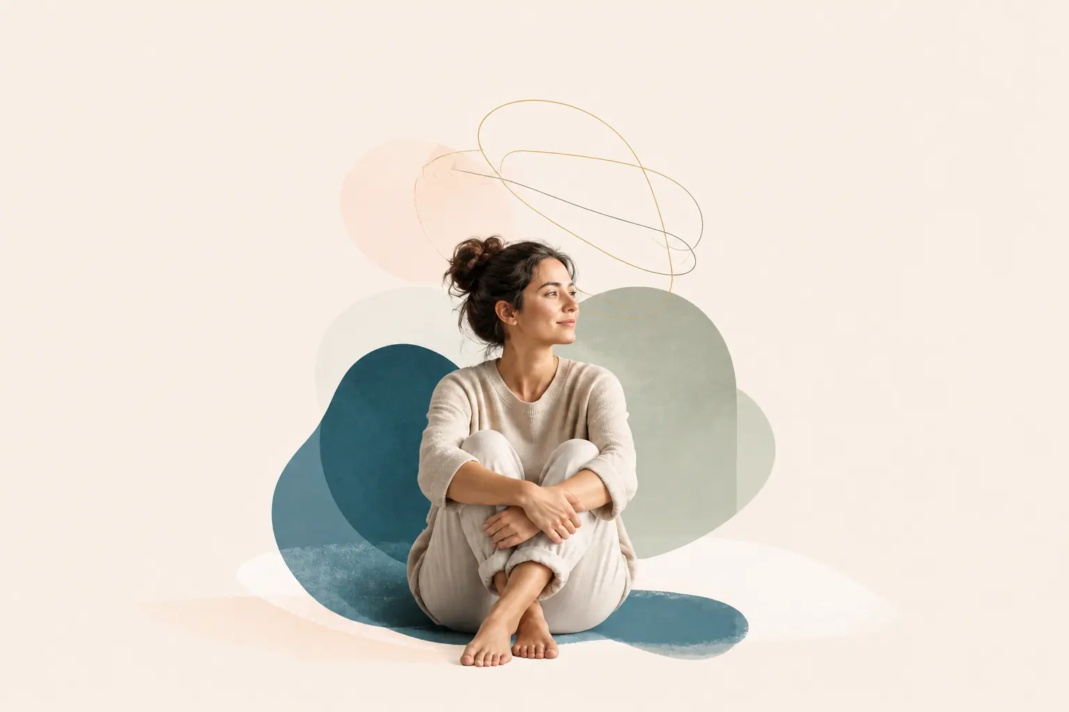 A woman in a calm moment of reflection within a minimal composition